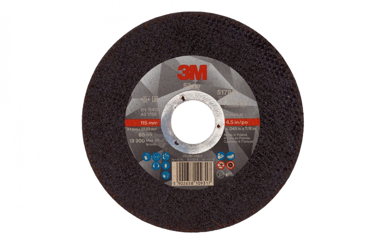 3M 51785 Silver Cut-Off Wheel,? T41, 115 mm x 1 mm x 22.2 mm