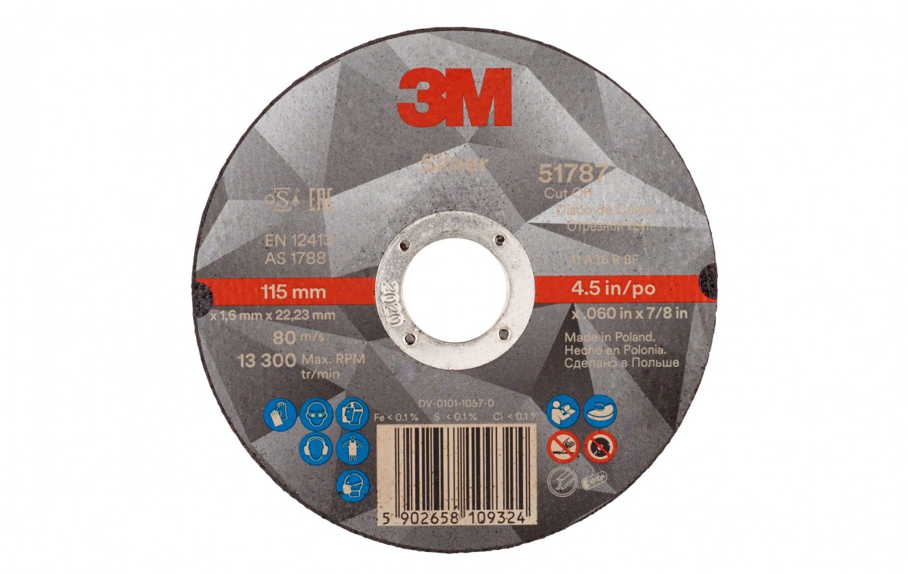 3M Silver Cut-Off Wheel, T41, 115 mm x 1.6 mm x 22.2 mm - 51790